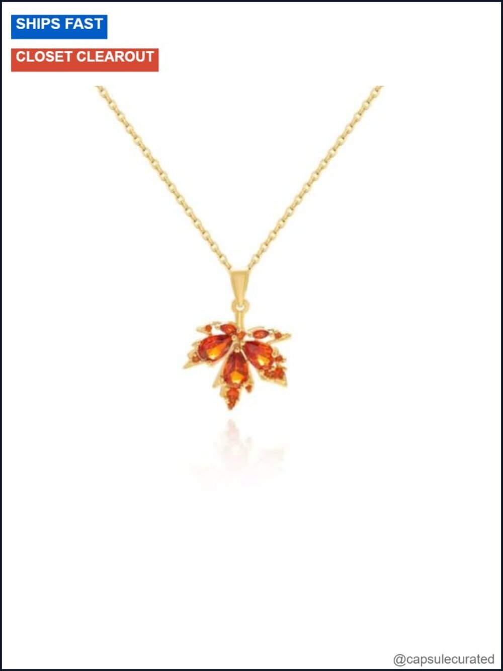 Crystal Maple Leaf Gold Plated Pendant Necklace Dainty Autumn Charm